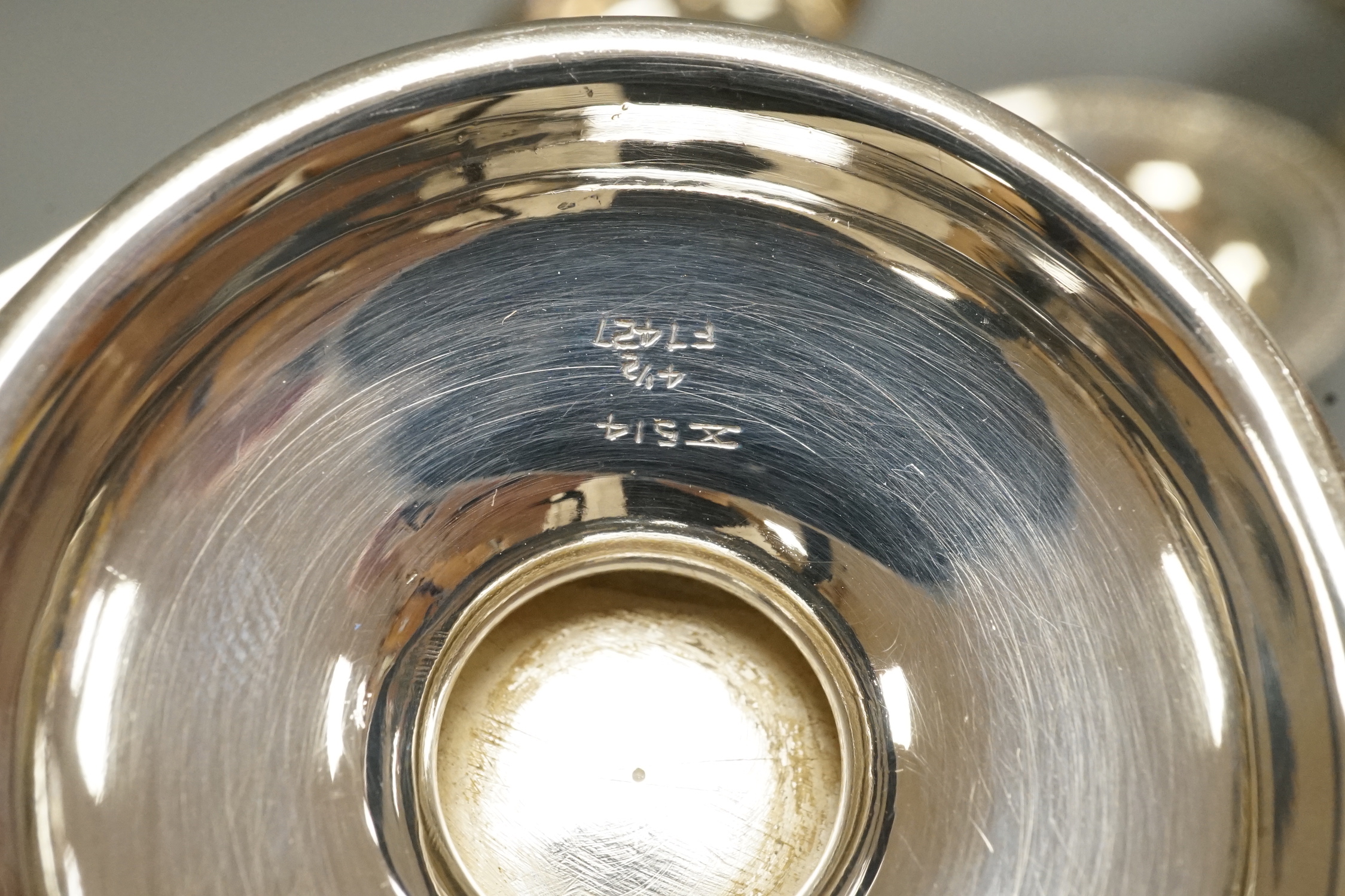 Two pairs of silver pedestal bonbon dishes, including James Dixon & Sons, Sheffield, 1898, diameter 11.4cm.